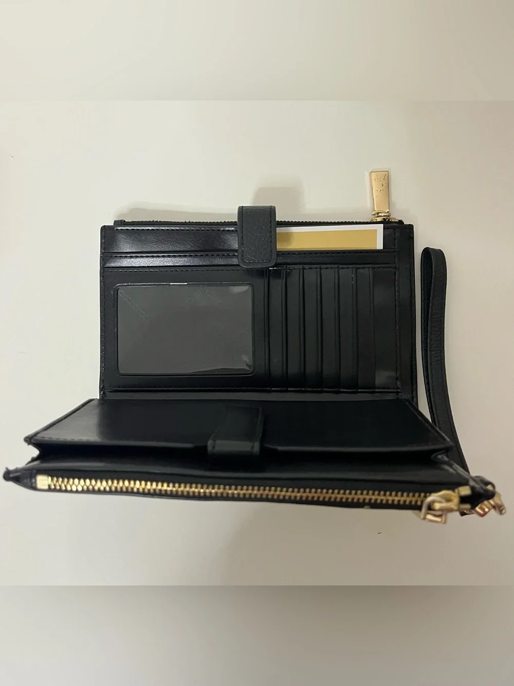 Michael Kors Black Leather Wristlet Wallet with Gold Hardware